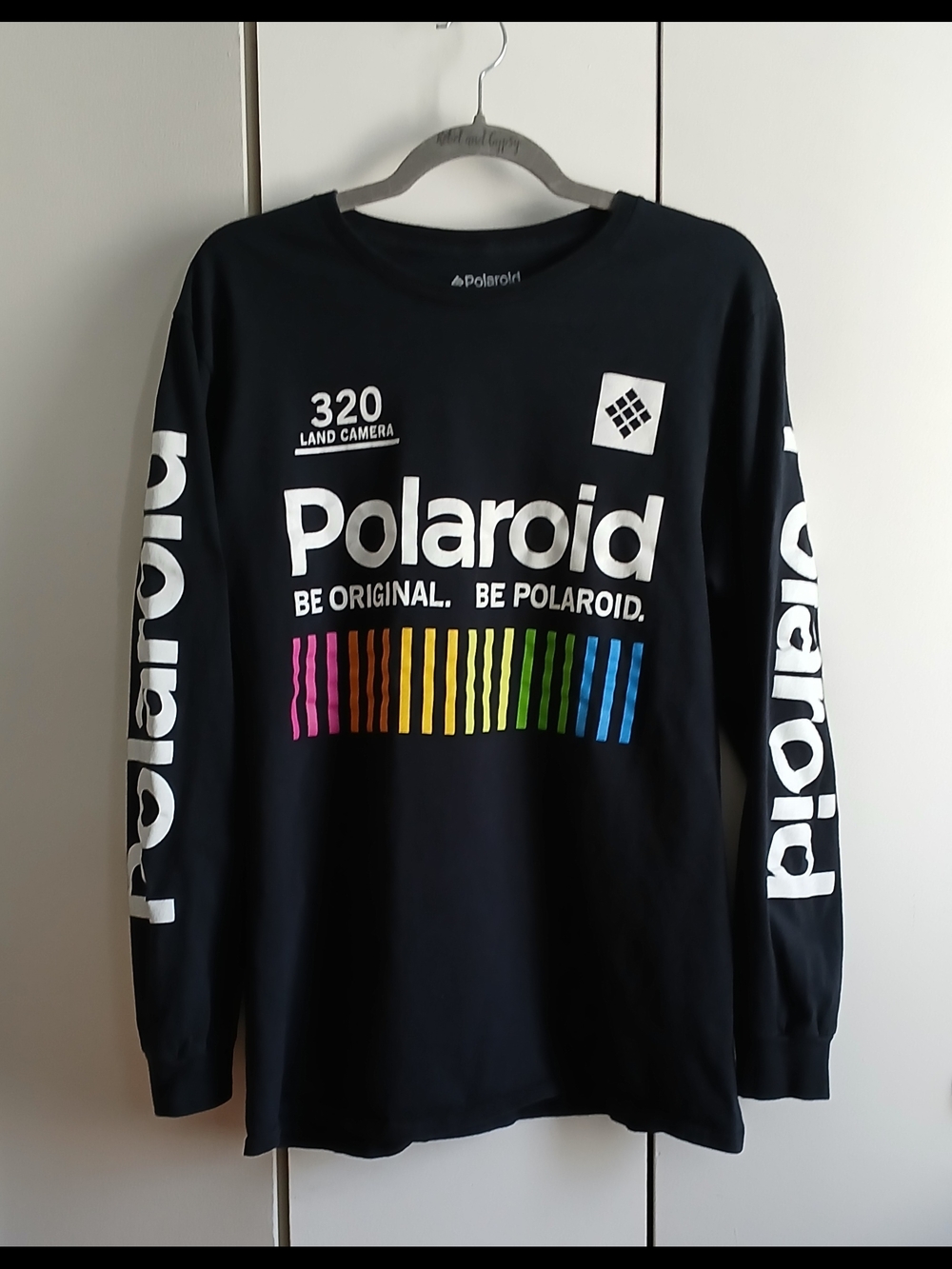 Polaroid Black Long Sleeve Tee with Rainbow Graphic
